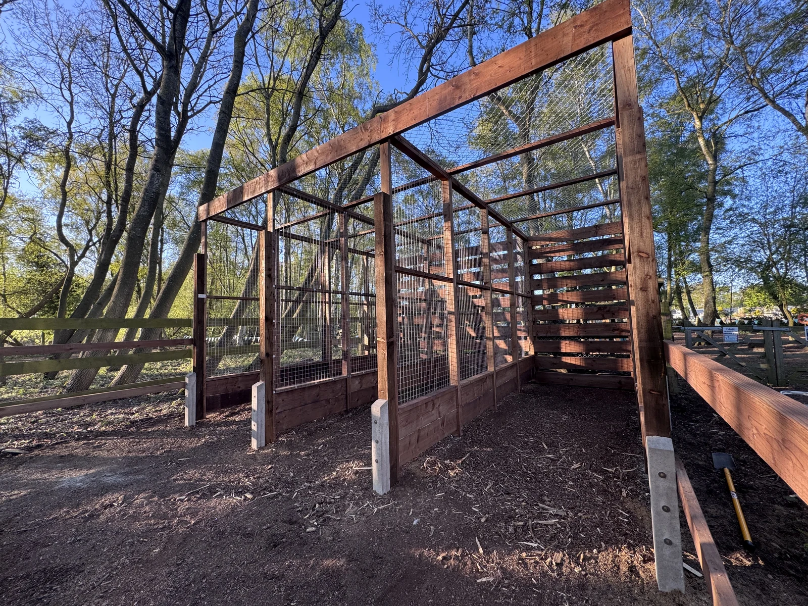 Timber outdoor throwing lane structures at Tattershall Lakes before target faces are fitted