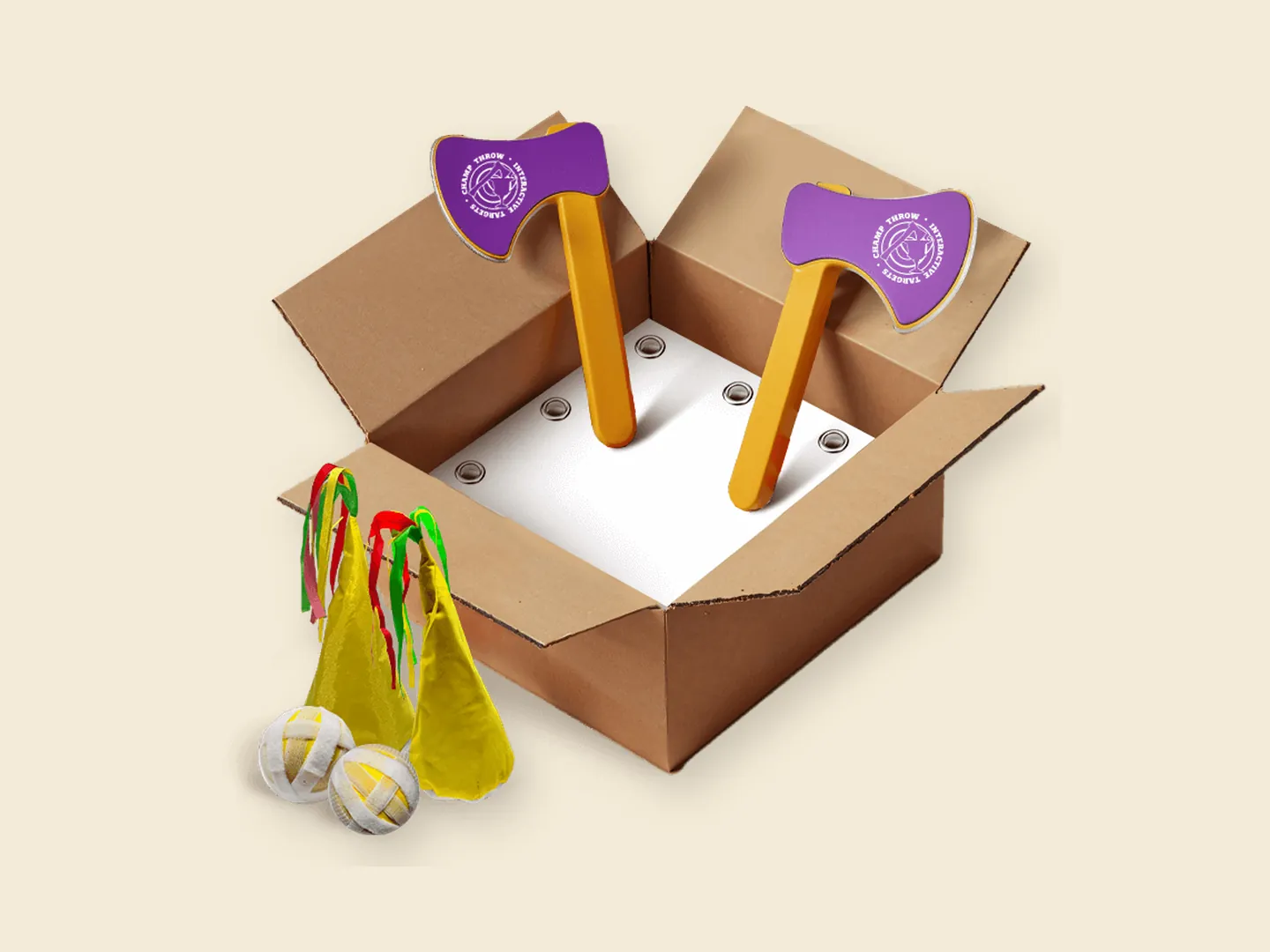 Champ Throw Velcro Kit with two toy axes, two cones and two balls
