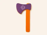 Branded purple and orange Champ Throw soft Velcro toy axe on ivory